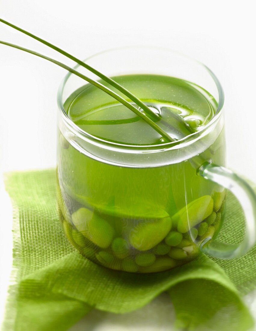 Broad bean, pea and sugar pea broth