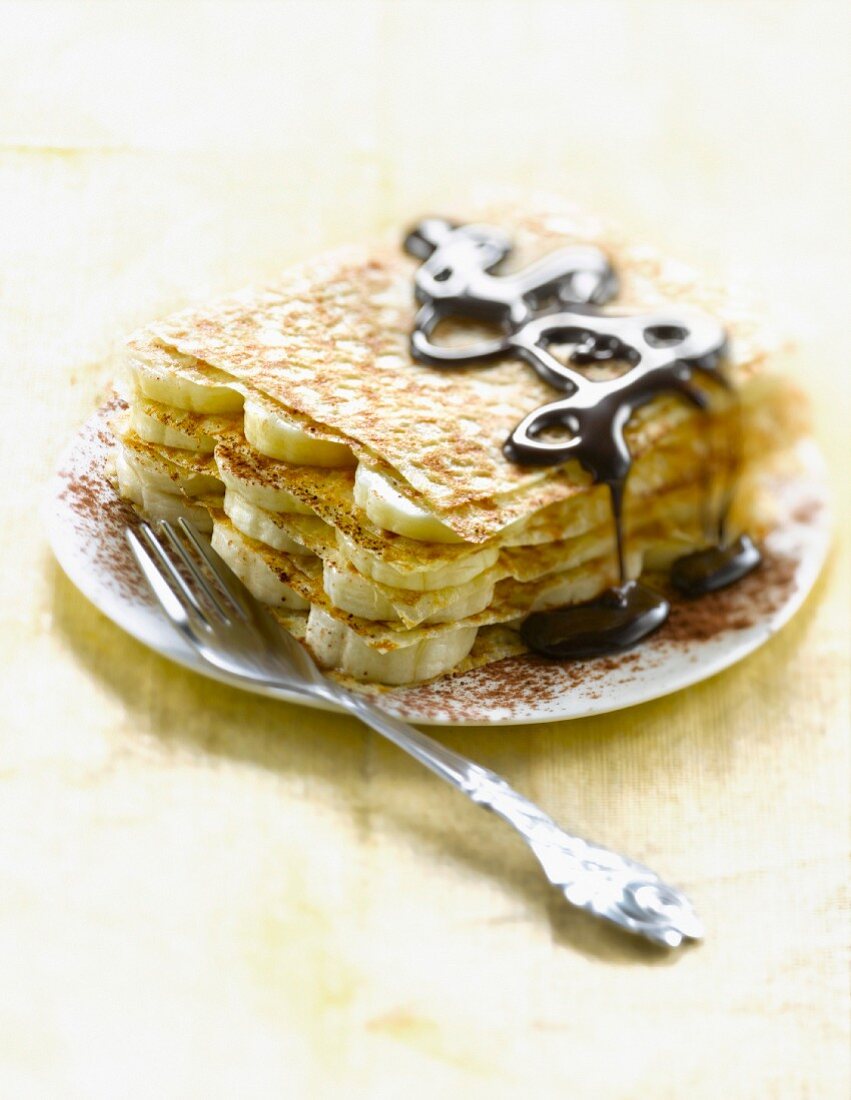 Pancake,banana and chocolate Mille-feuille
