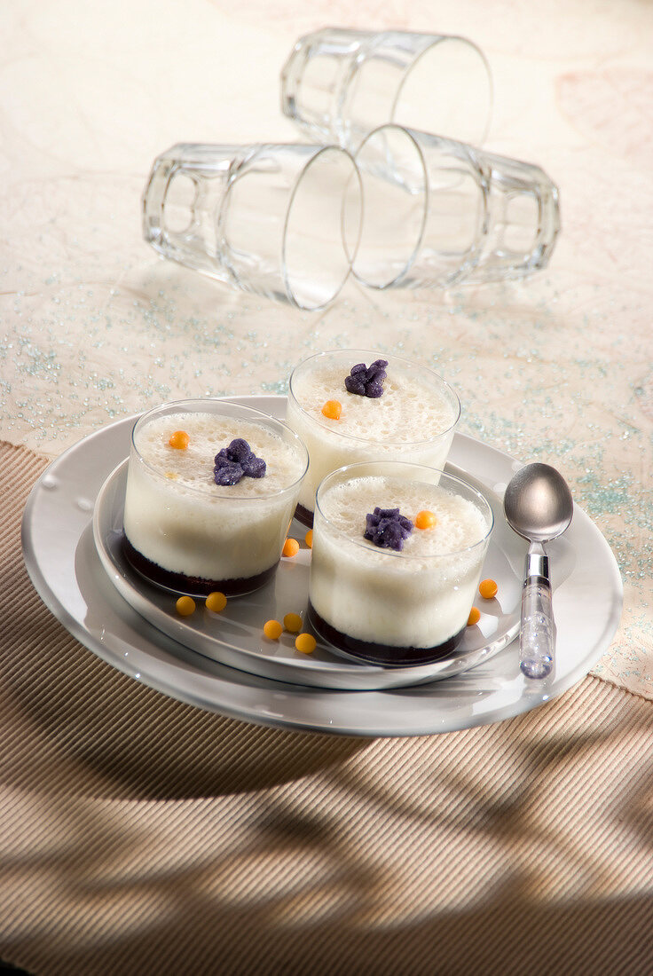 Fromage blanc mousse with violet syrup