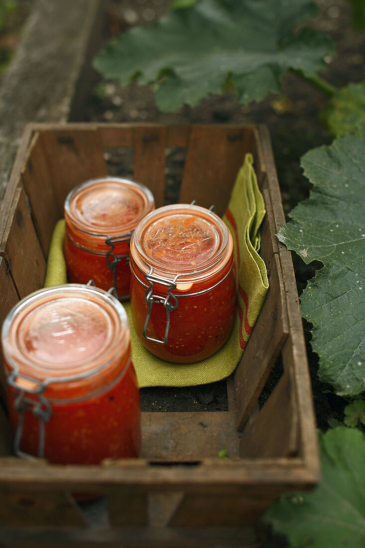 Jars of tomato puree