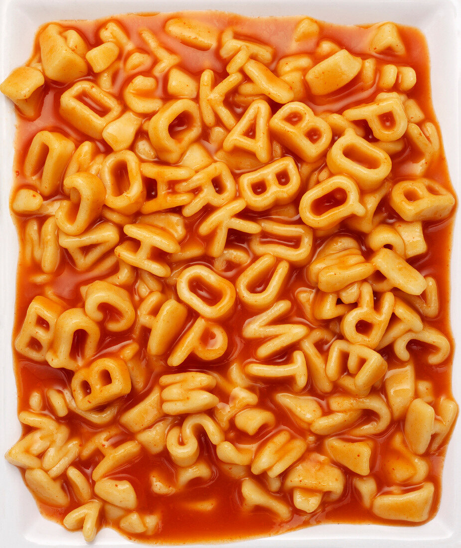 Alphabetic pasta in tomato sauce