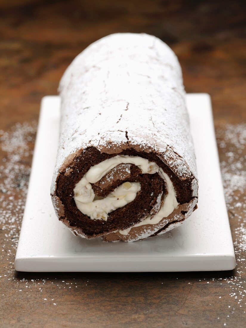 Two chocolate rolled cake