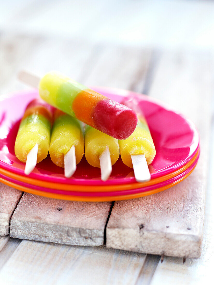 Multicolored ice lollipops