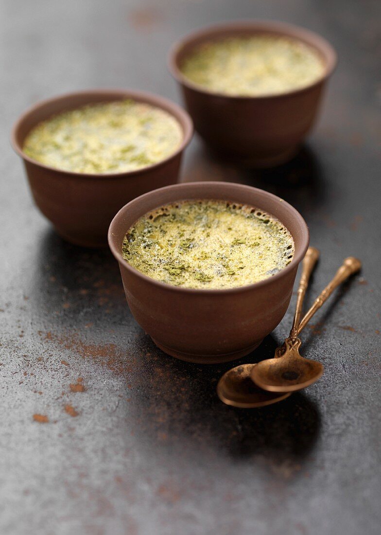 Tea-flavored baked egg custards