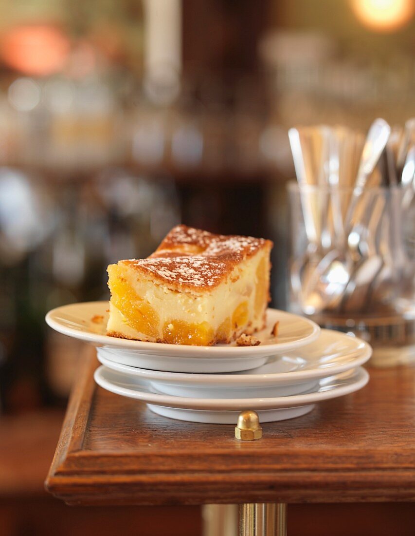Portion of apricot batter pudding
