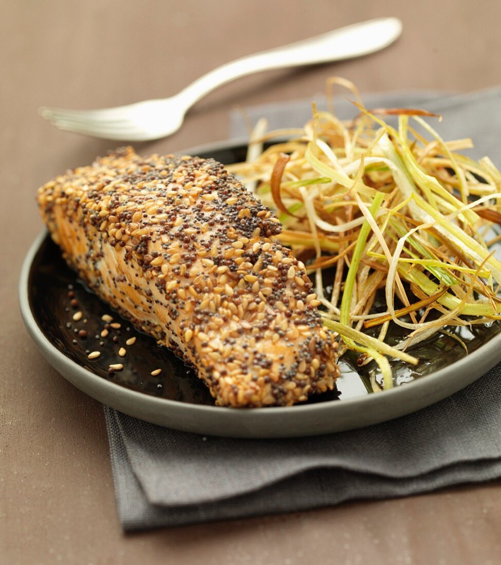 Roast salmon with seed crust