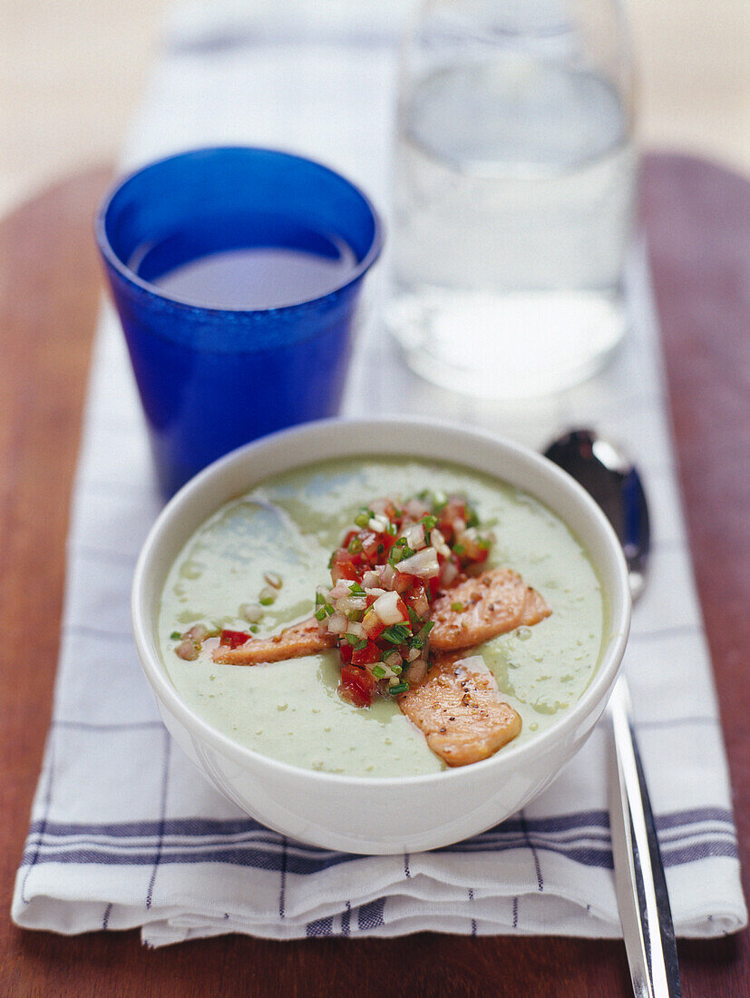 Cream of zucchini soup with trout