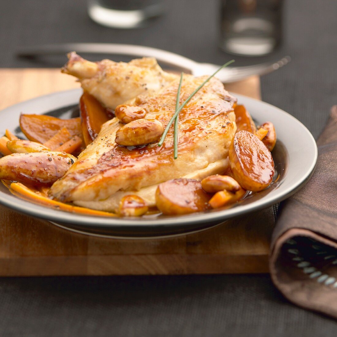 Ancenis chicken with potatoes,almonds and carrots