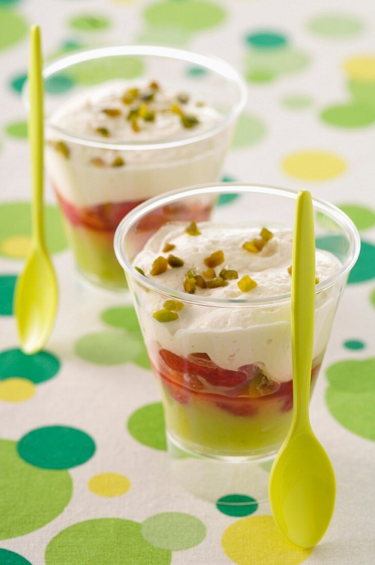 Strawberry,pistachio and cream desserts