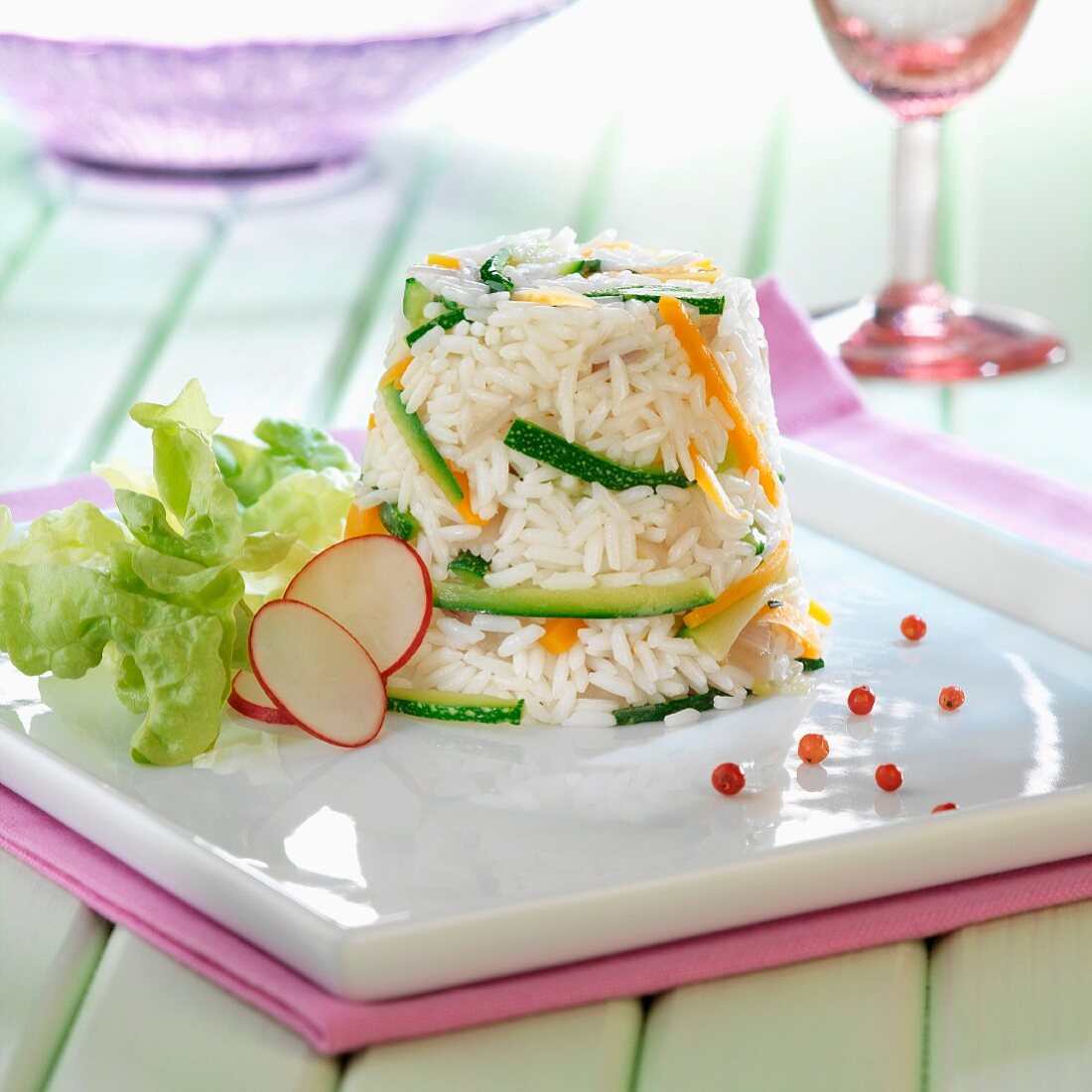 Long grain rice and vegetable timbale