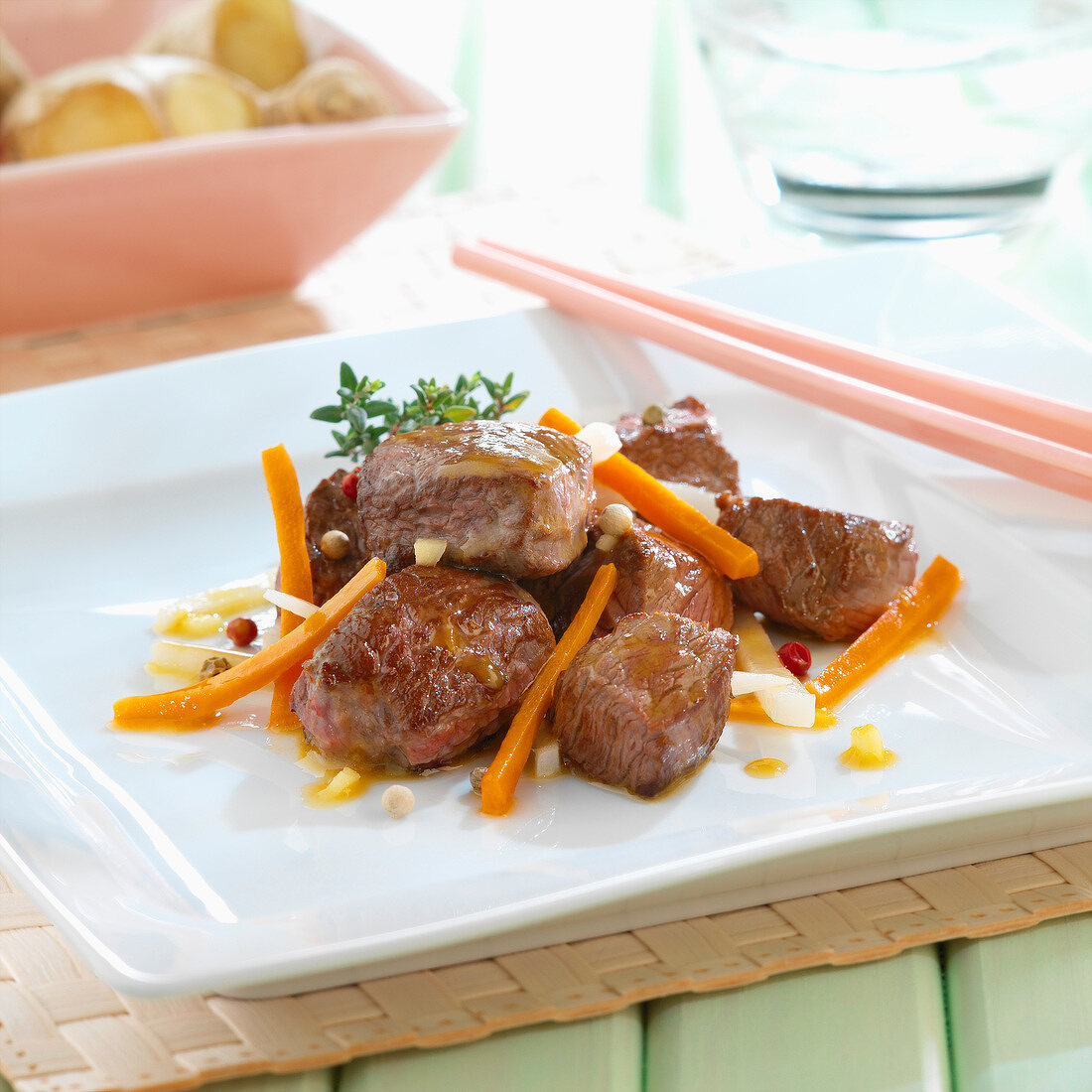 Marinated sirloin with ginger and orange juice