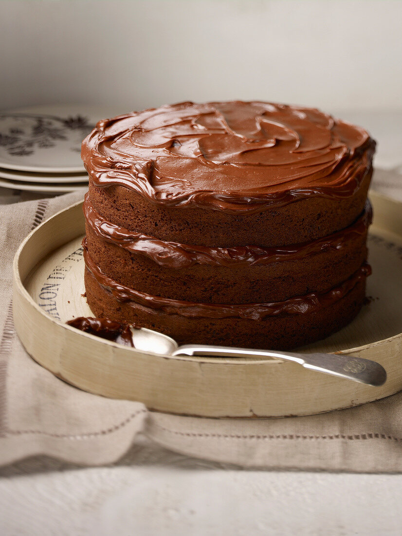 Three-layered chocolate cake
