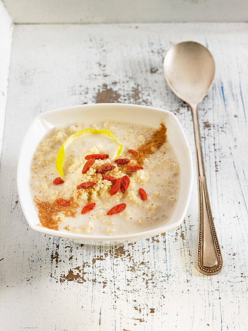 Quinoa with milk,goji fruit and agave syrup