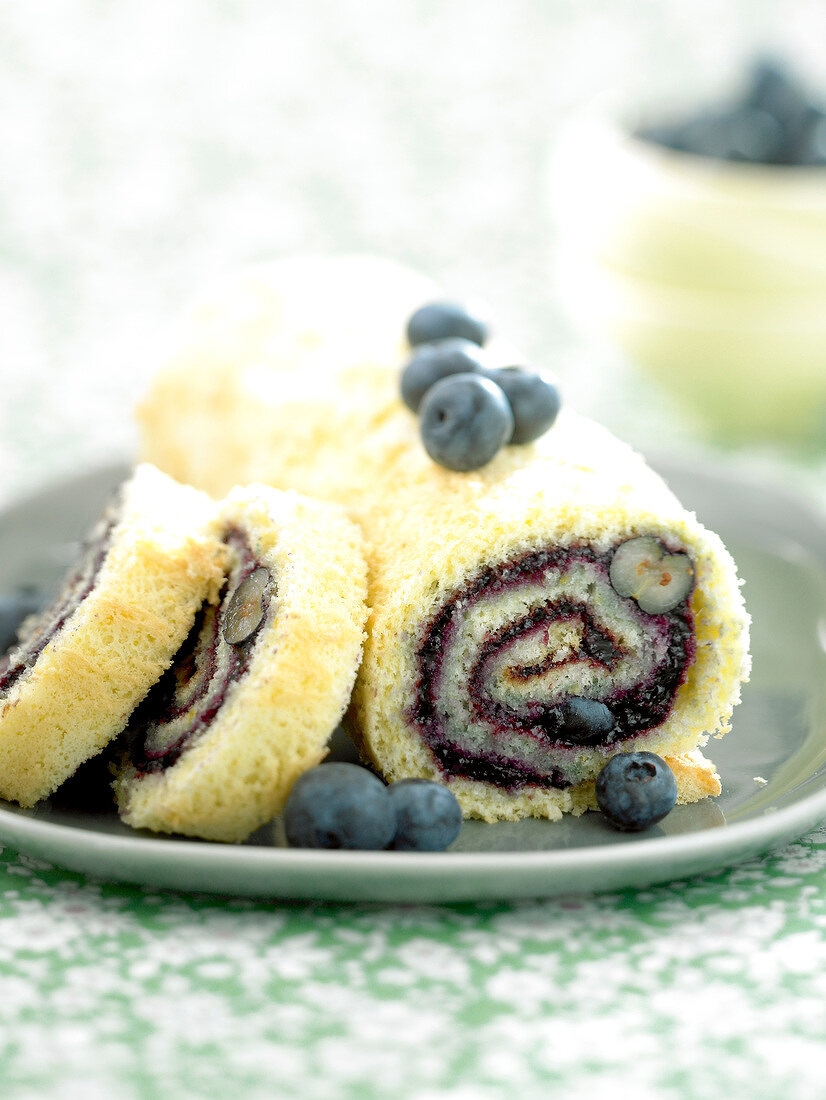 Bilberry jam rolled sponge cake