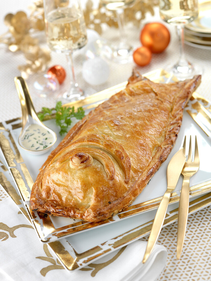 Whole salmon in pastry crust