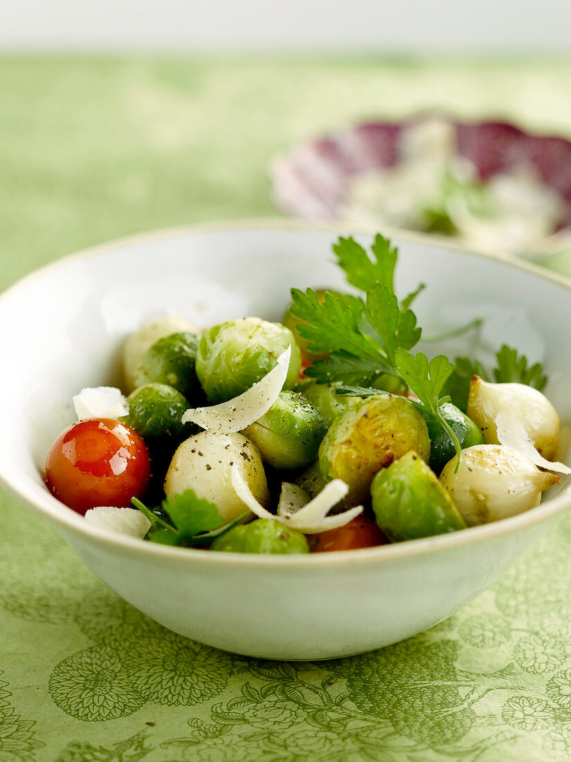 Brussels sprouts,cherry tomato ,onion and parmesan salad
