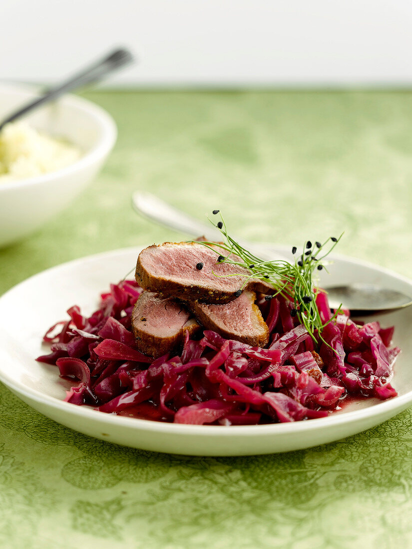 Roast beef with sauteed red cabbage
