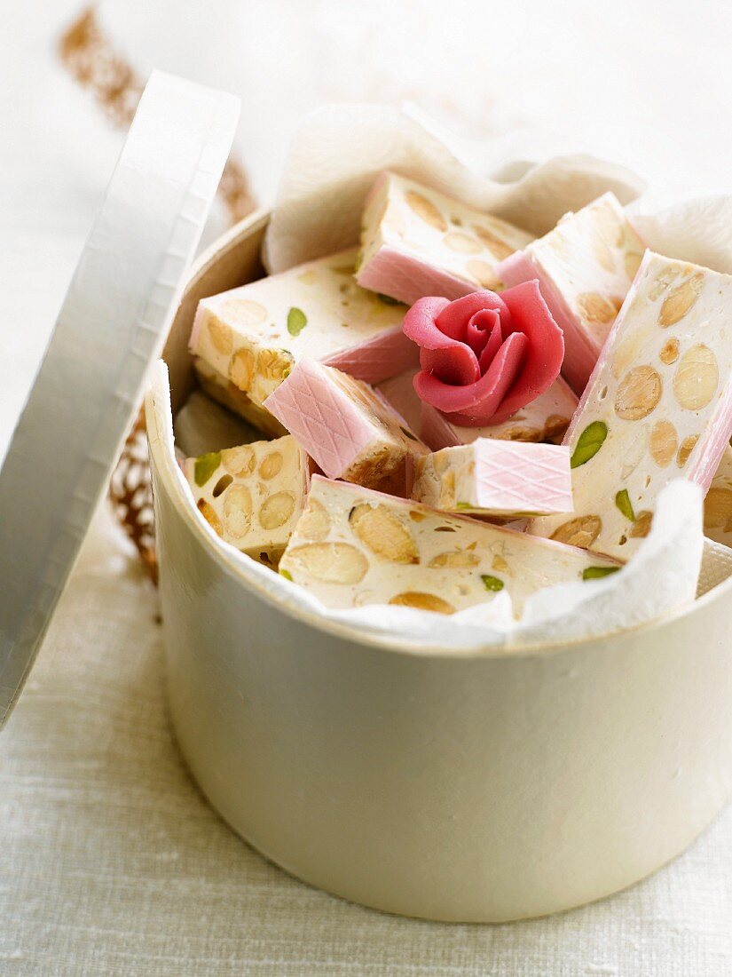 Homemade rose water-flavored nougat