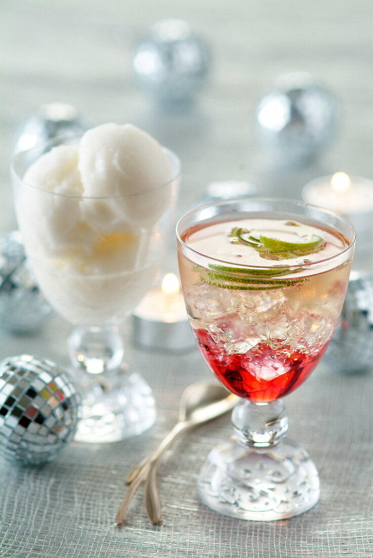 Champagne cocktail and Champagne sorbet