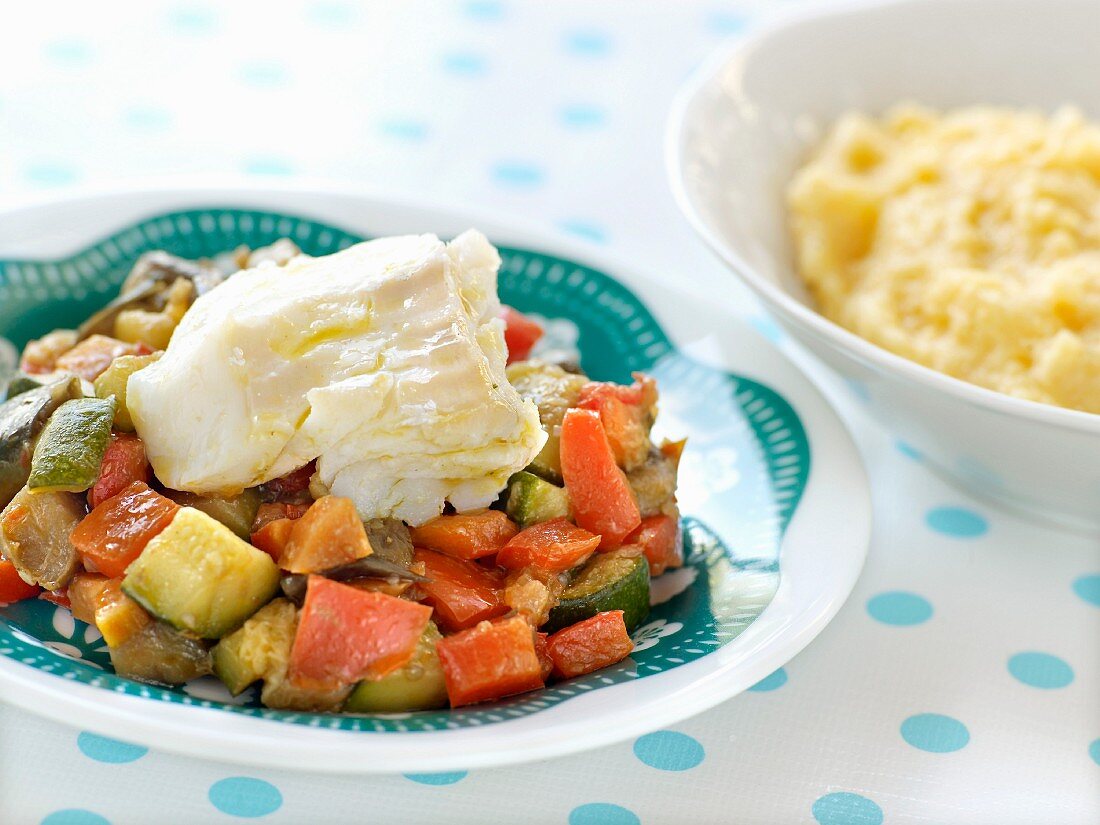 Cod with ratatouille ,polenta