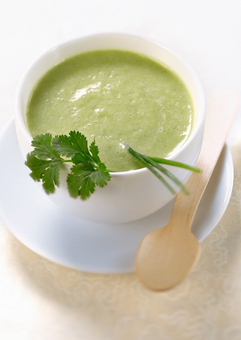 Chilled cream of lettuce heart and herb soup