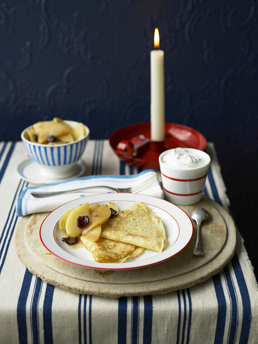 Pancakes with pears and prunes