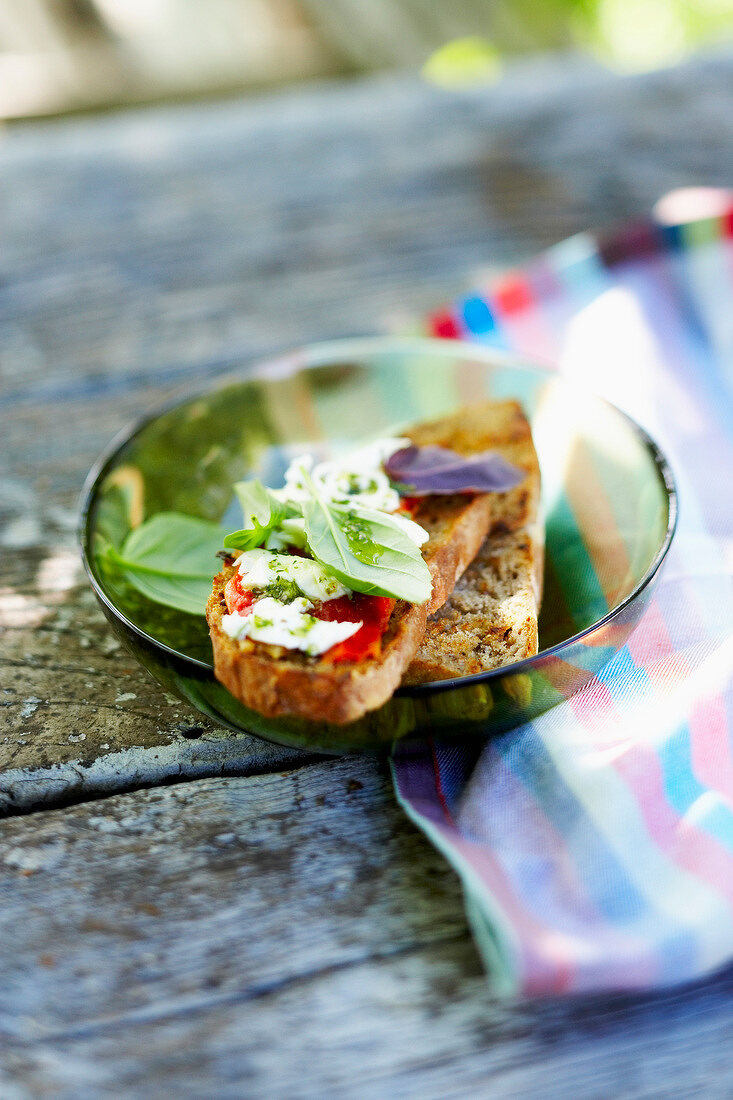 Mozzarella and pepper open sandwich