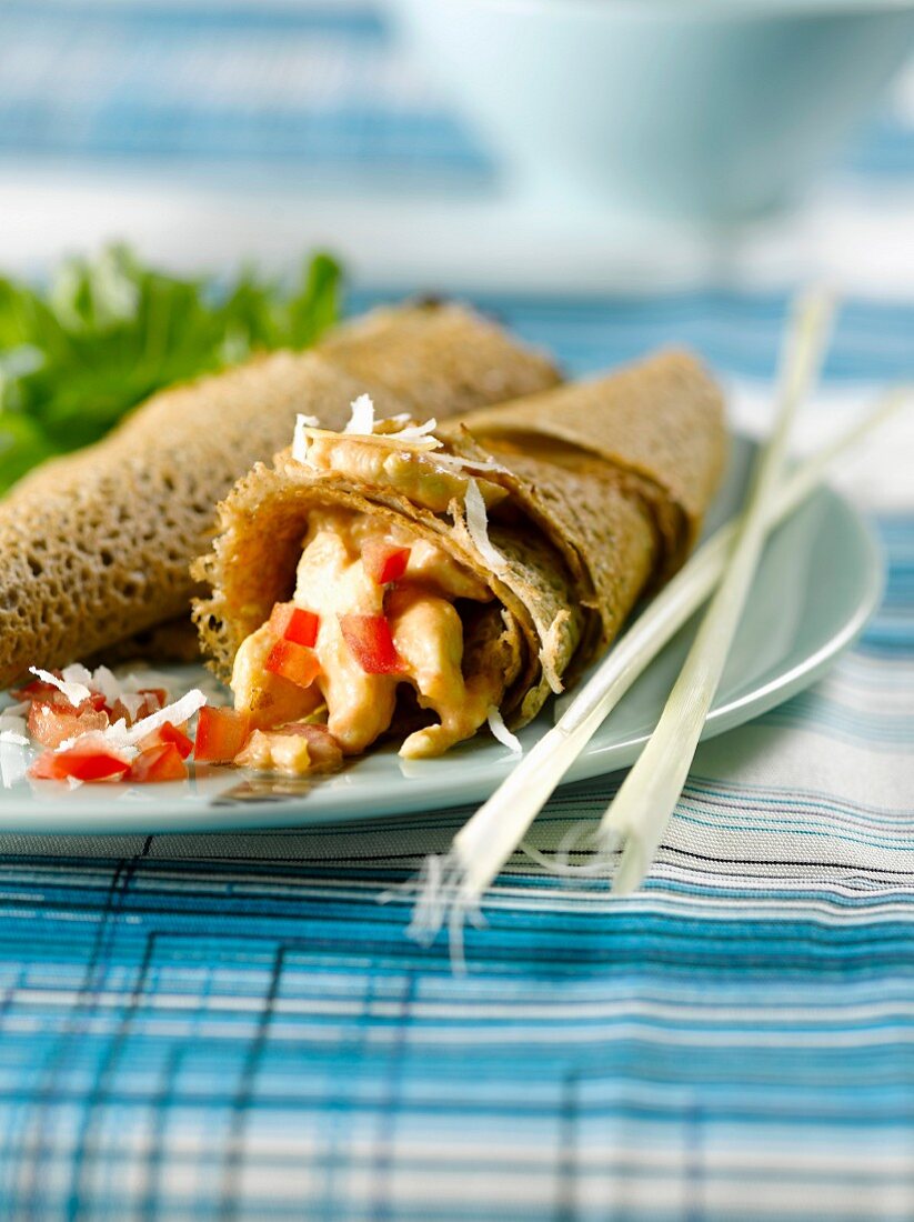 Chicken and coconut pancake roll