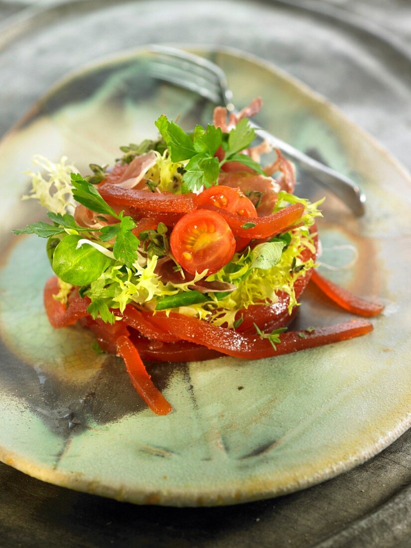 Quince paste and cherry tomato salad