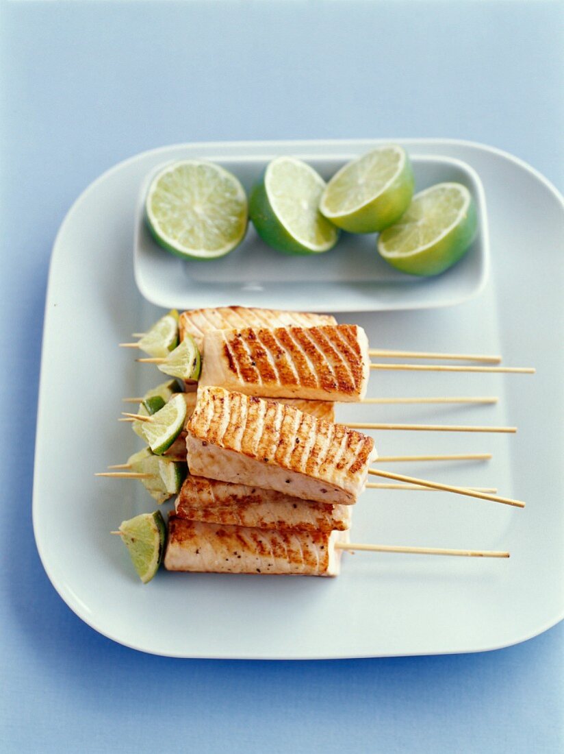Mini trout skewers with limes