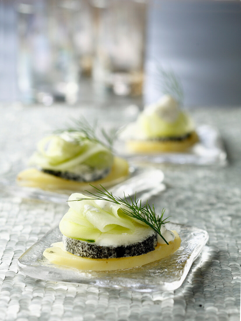 Potato,goat's cheese and cucumber appetizers