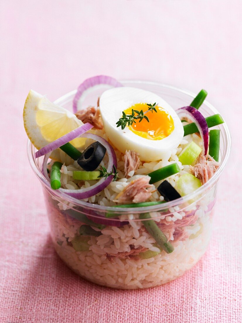 Salade Niçoise in a plastic container