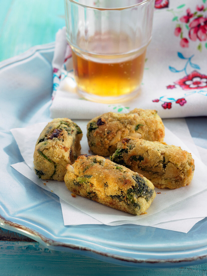 Chickpea, spinach, pine nut and raisin croquettes