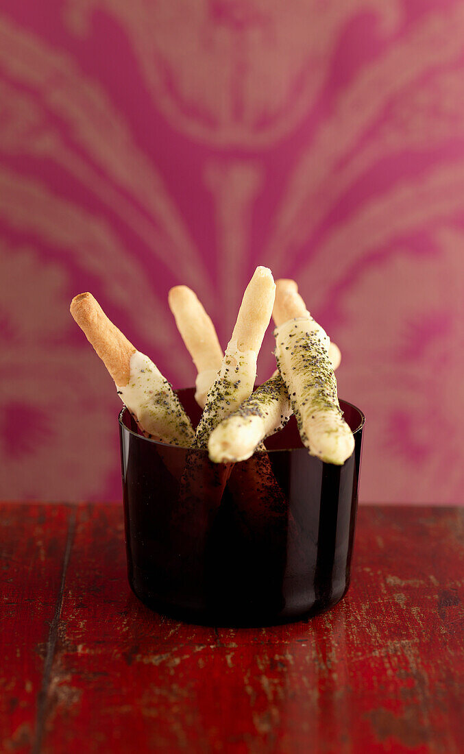 White chocolate and green tea finger biscuits