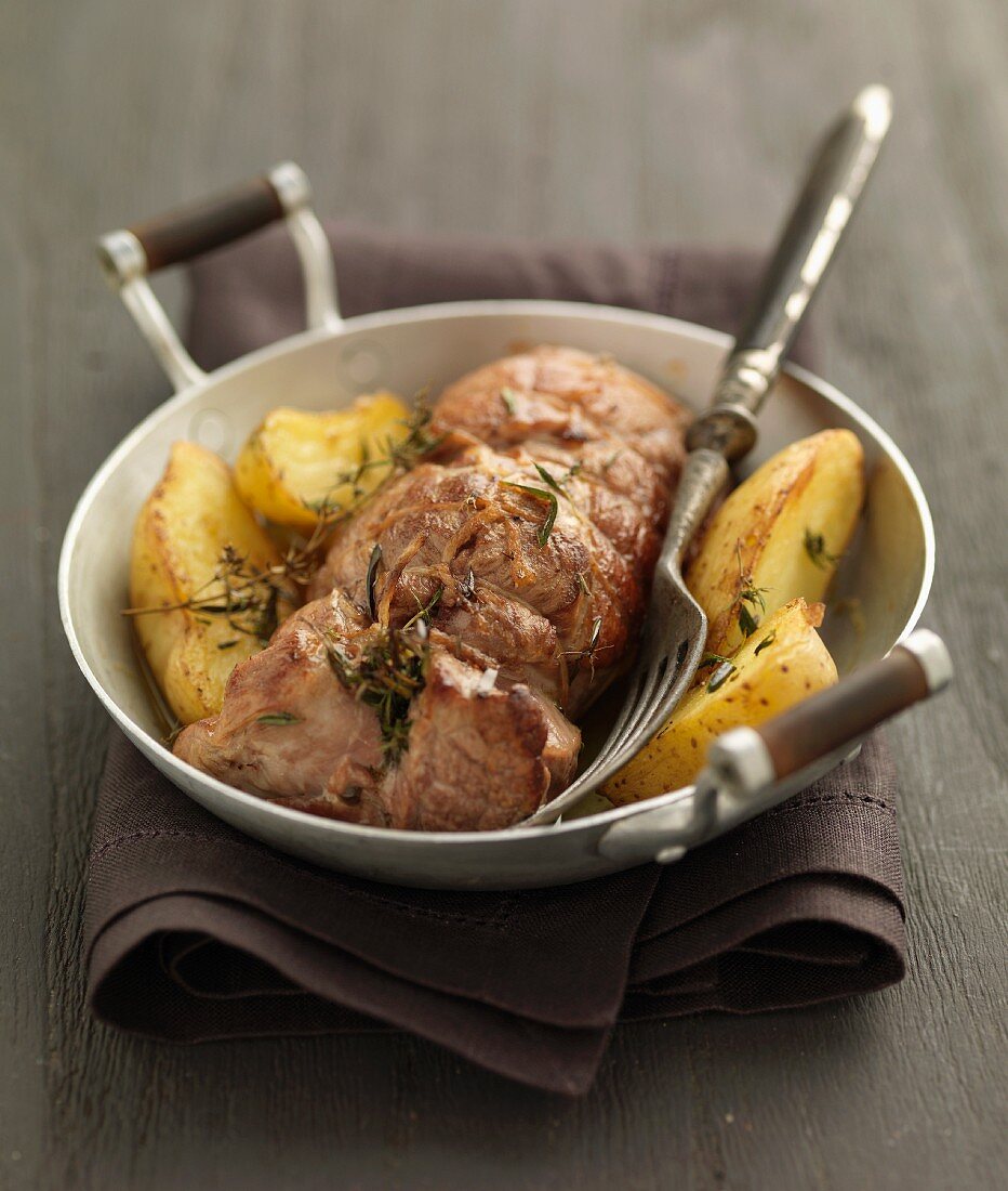 Lamb Gigotin with savory and potatoes