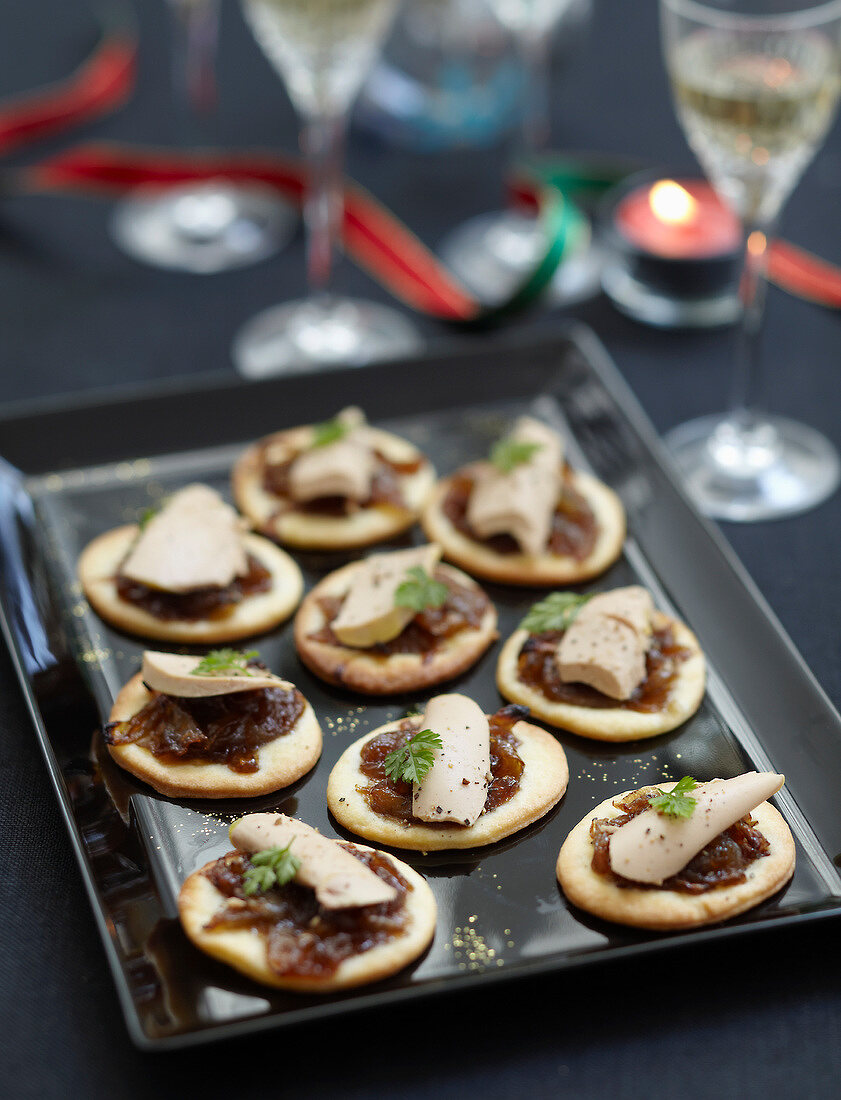 Foie gras and onion chutney tartlets