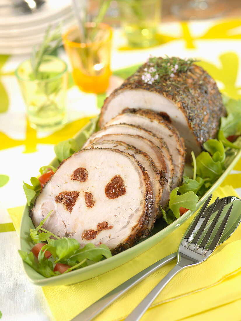 Roast pork stuffed with confit tomatoes