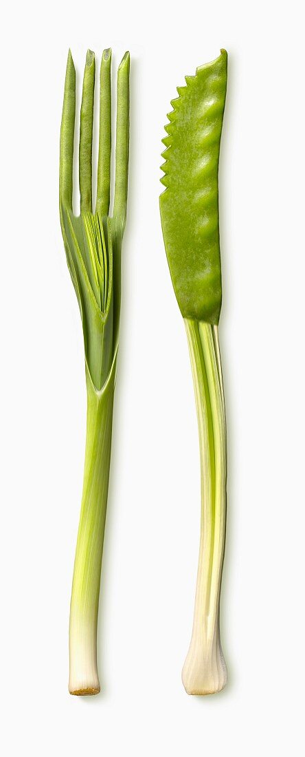 Knife and fork made out of green vegetables