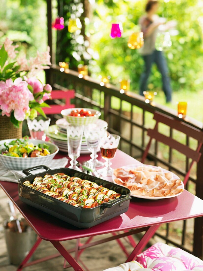 Vegetable Tian on a table on the terrace