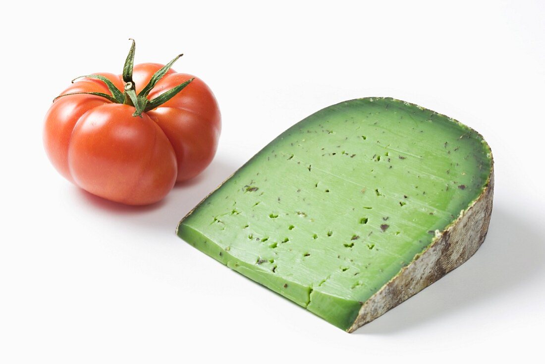 Pesto-flavored Tomme and a tomato