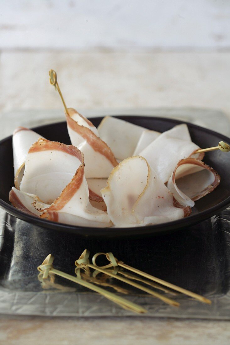 Slices of Lardo di colonnata for aperitif