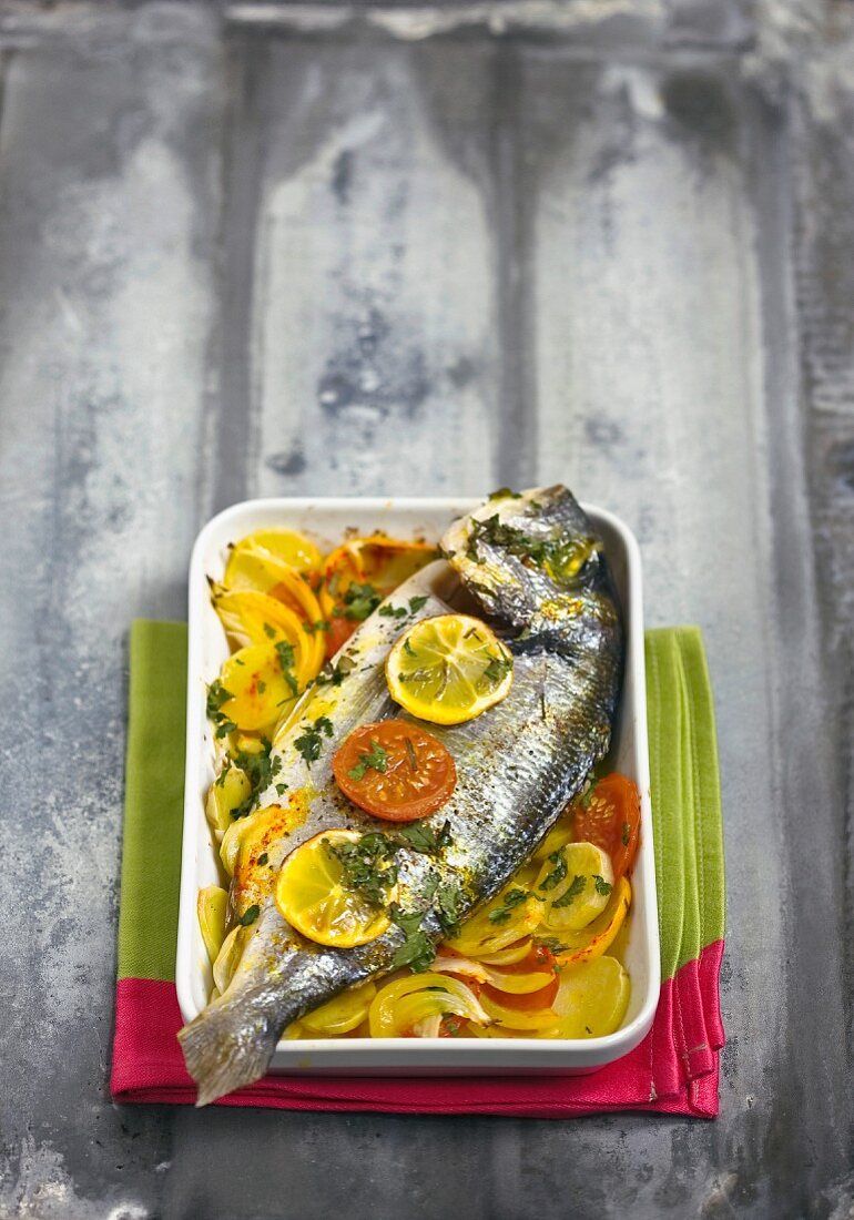 Oven-baked sea bream