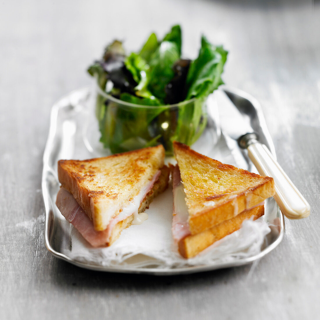Croque-monsieur, ham and cheese toasted sandwich