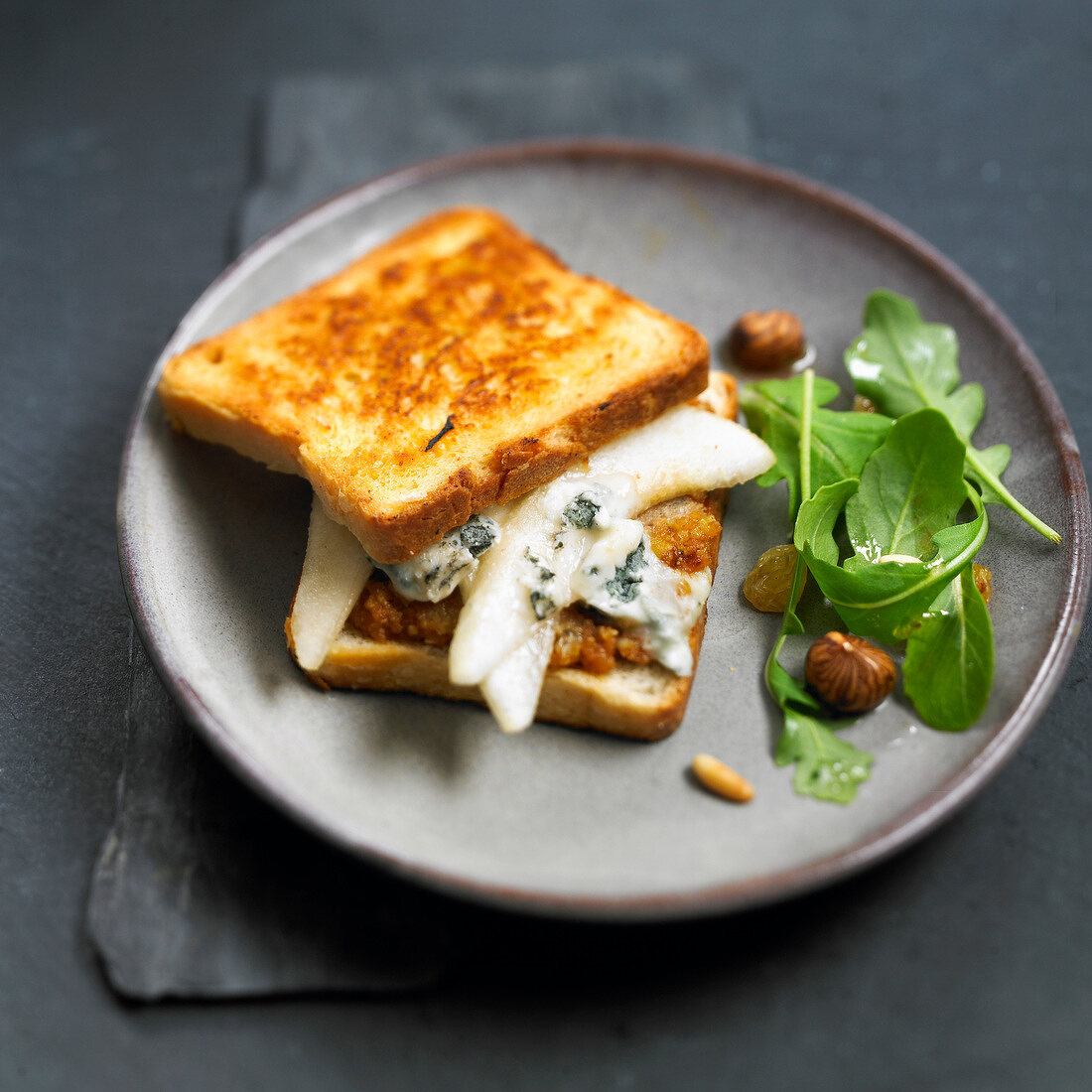 Pear and gorgonzola toasted sandwich