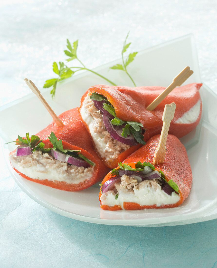 Red peppers stuffed with tuna and cheese