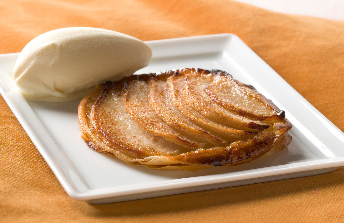 Thin pear tart and ginger sorbet