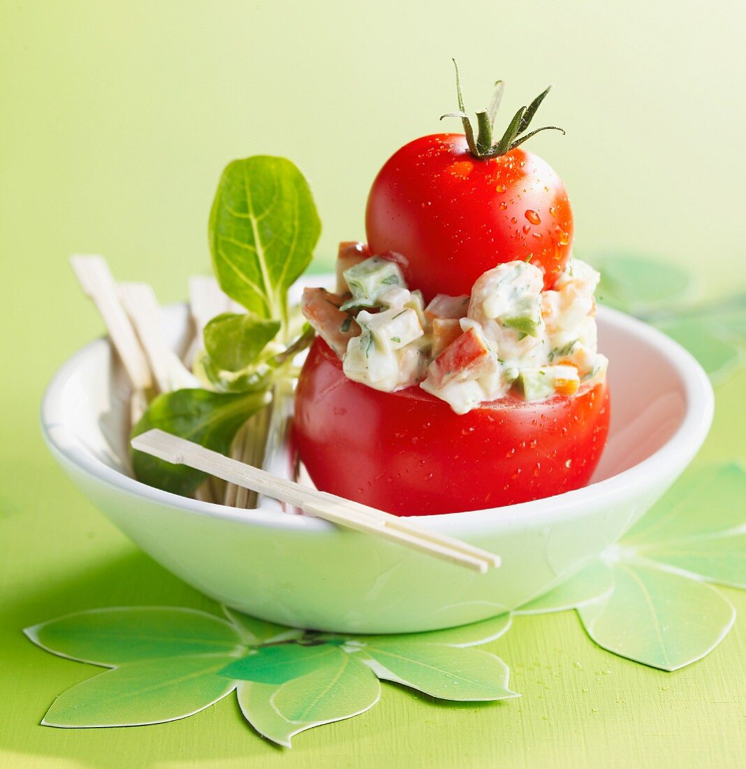 Religieuse-shaped tomatoes with Macédoine