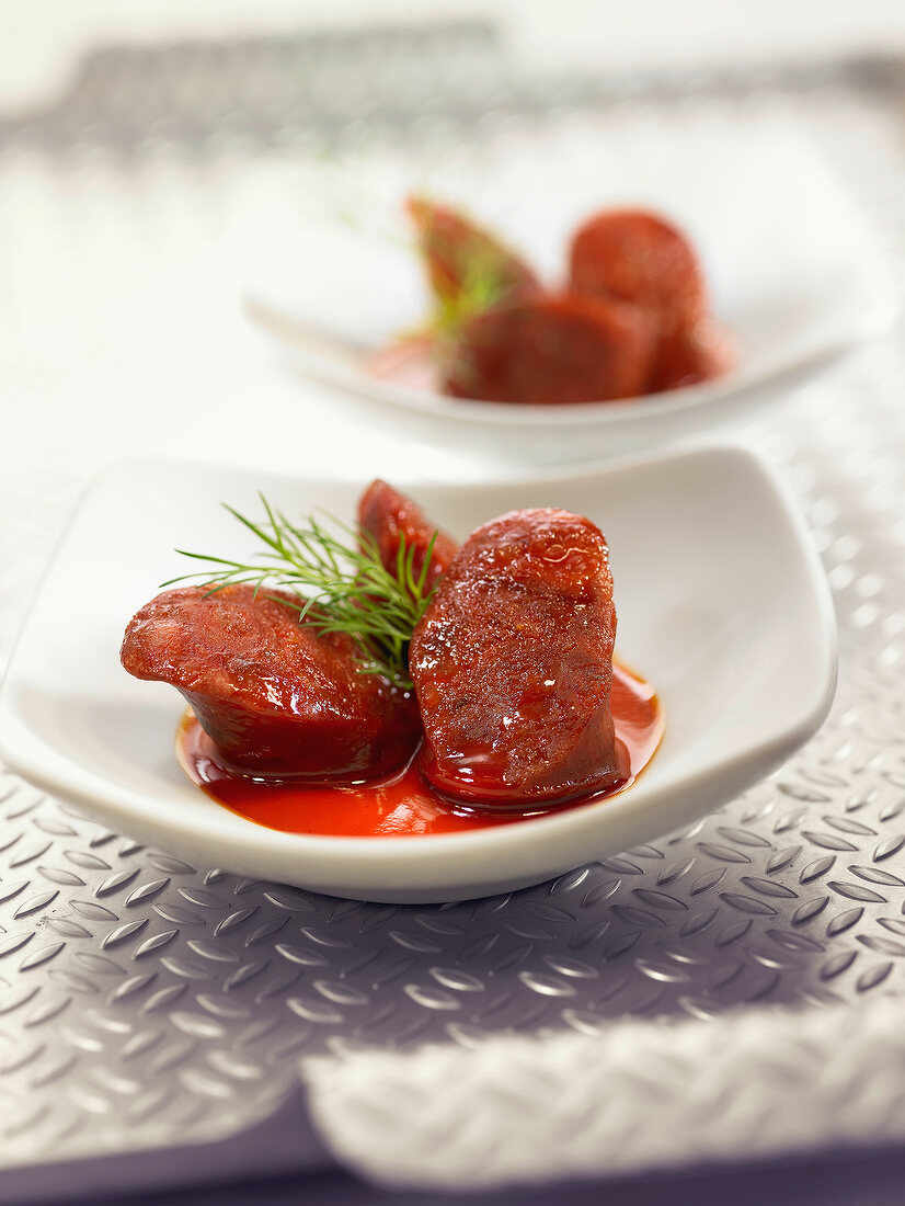 Chorizo cooked with red wine, garlic and olive oil