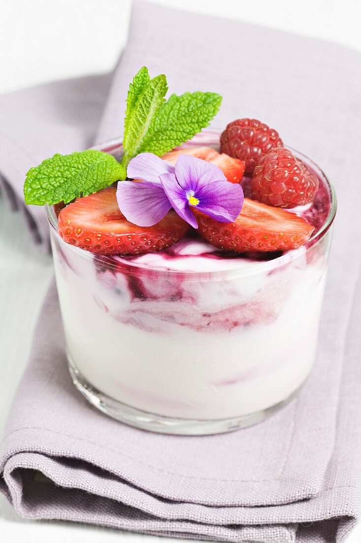 Whipped Fromage blanc with summer fruit and violets