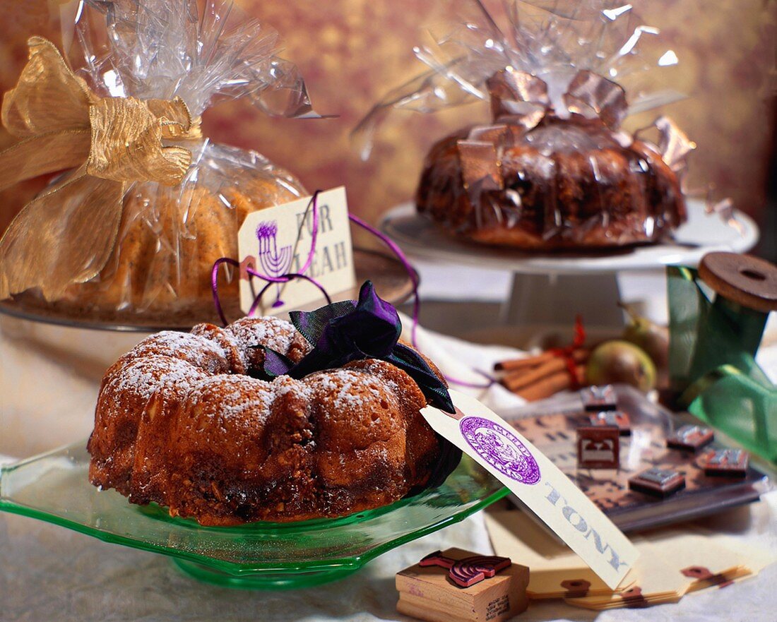 Three Gift Bundt Cakes on a Table